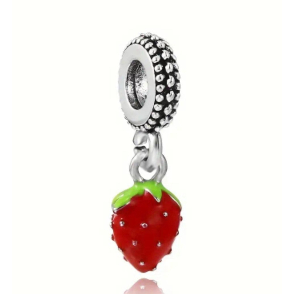 Strawberry Charm Bead Red Silver